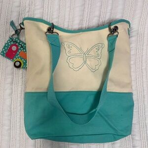 Blue Butterfly Thirty One Tote W/ Keychain